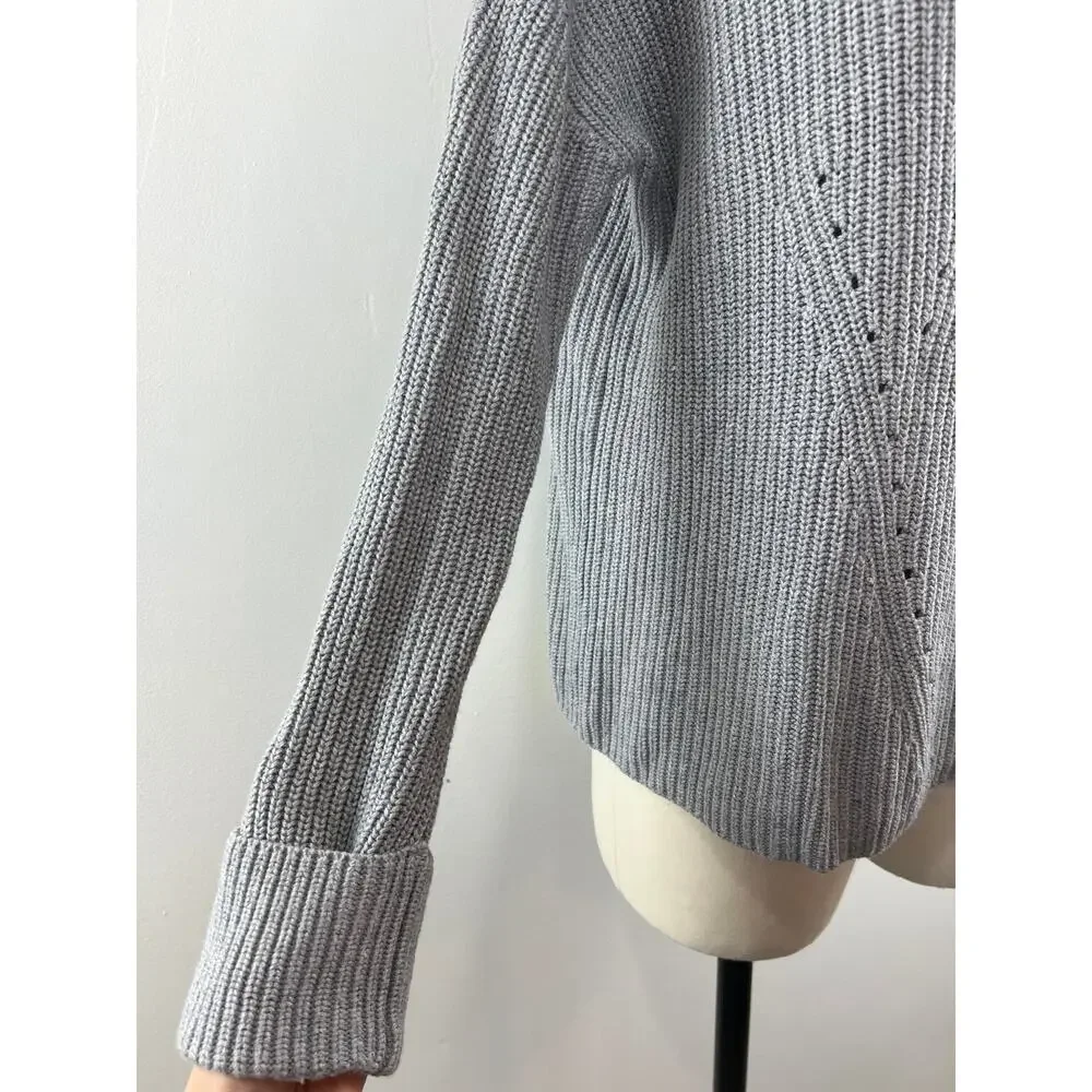 Magaschoni Cotton Blend Chunky Knit Gray Pullover Sweater Long Sleeve S Small